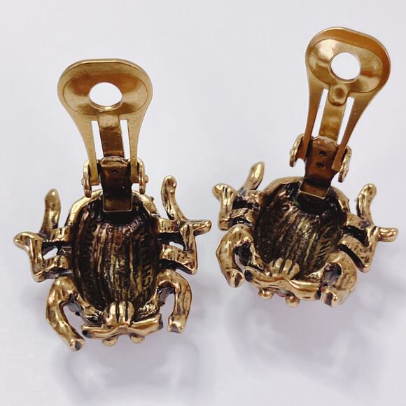 Signed Heidi Daus Ladybug Clip On Earrings Red White Rhinestone Vintage Whimsy - Picture 8 of 10